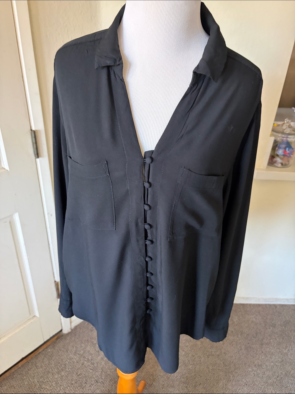 Classic velvet heart Black Button-Front Women's Blouse
